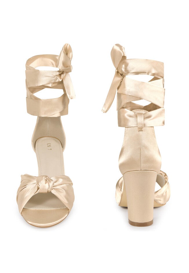Satin Open Toe Lace Up Block Heels Sandals, Champagne / Gold, alternate image number null