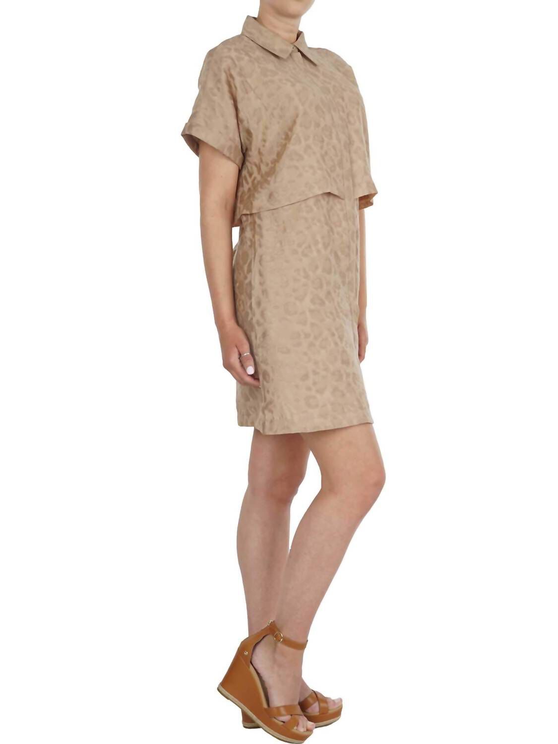 ANIMAL JACQUARD SHIRT DRESS IN BEIGE, Beige / Beige, alternate image number 1
