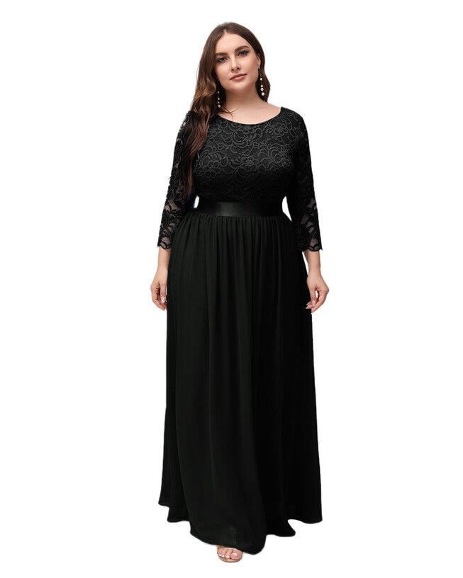 See-Through Floor Length Lace Evening Dress, Black / Black, alternate image number 4