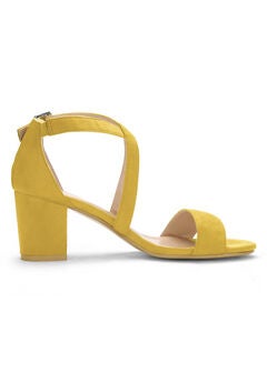 Open Toe Cross Strap Mid Block Heel Sandals
