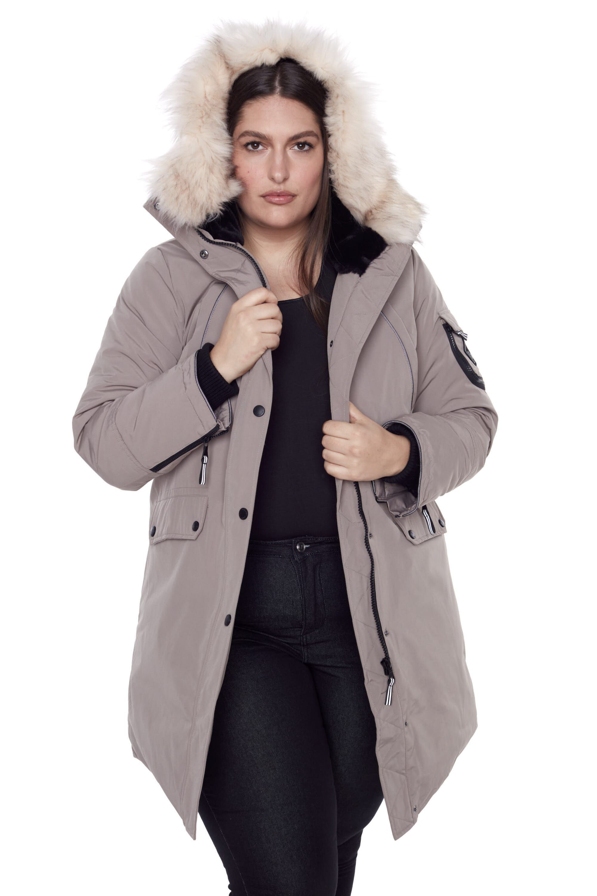 LAURENTIAN | Vegan Down Recycled Long Parka Winter With Faux Fur Hood, Taupe / Taupe, hi-res image number 0