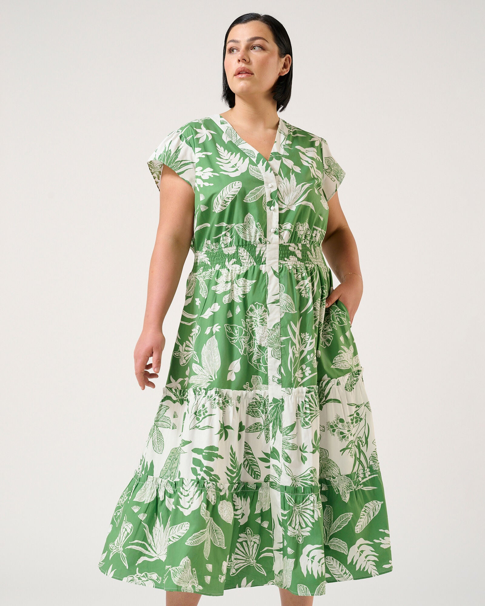 Amazonia Tiered Cotton Dress, Print / Kelly Green, alternate image number 2
