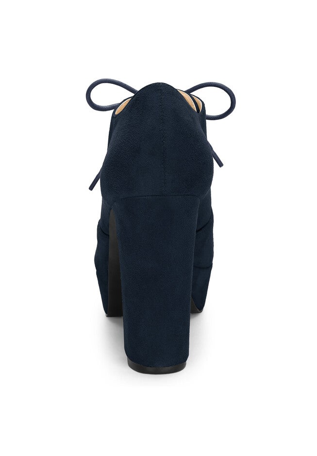 PLATFORM CHUNKY HEEL LACE UP BOOTIES, Navy Blue / Navy, alternate image number 3