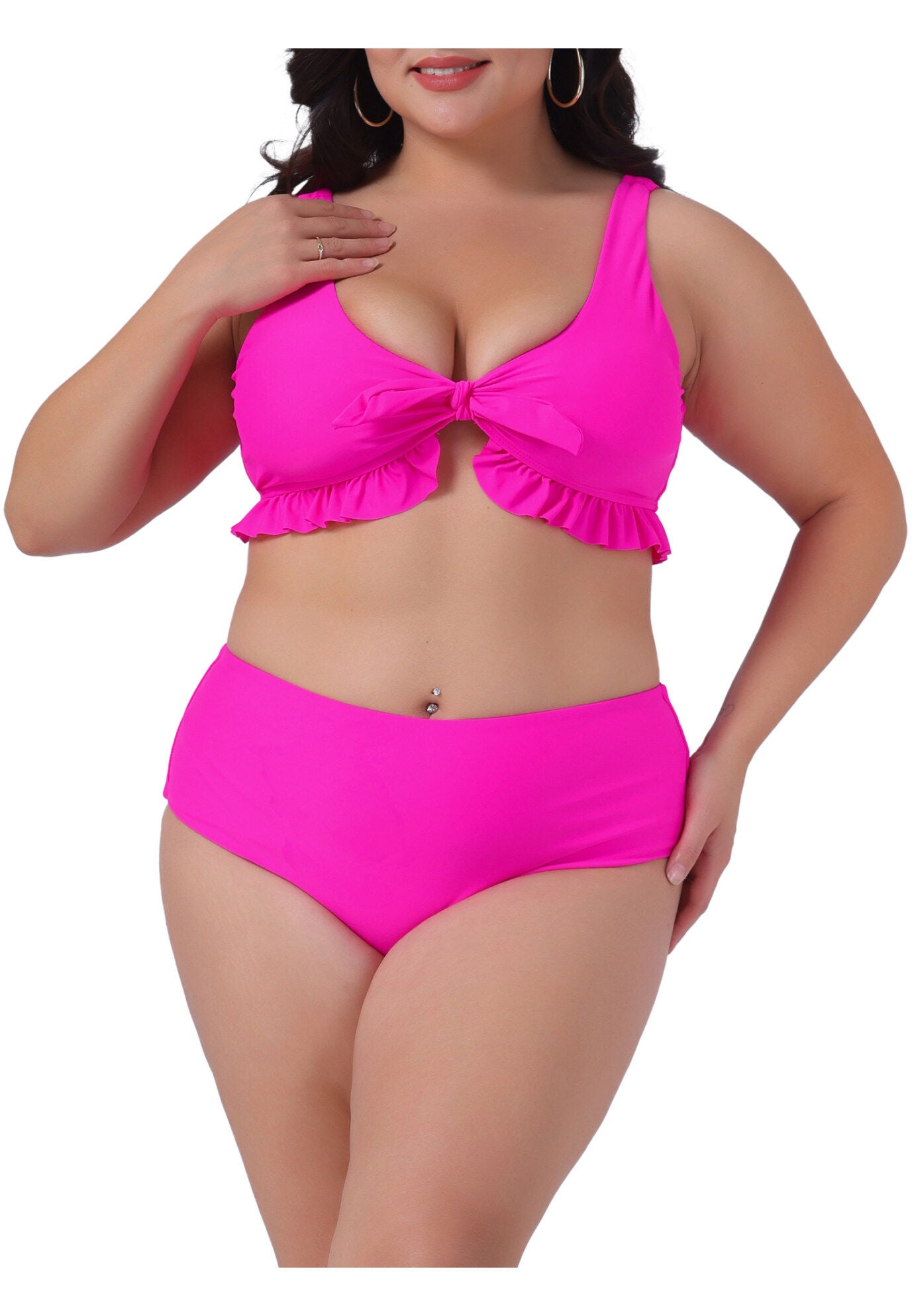 Two Piece High Waisted Swimsuit, Hot Pink / Deep Fuchsia, alternate image number 2