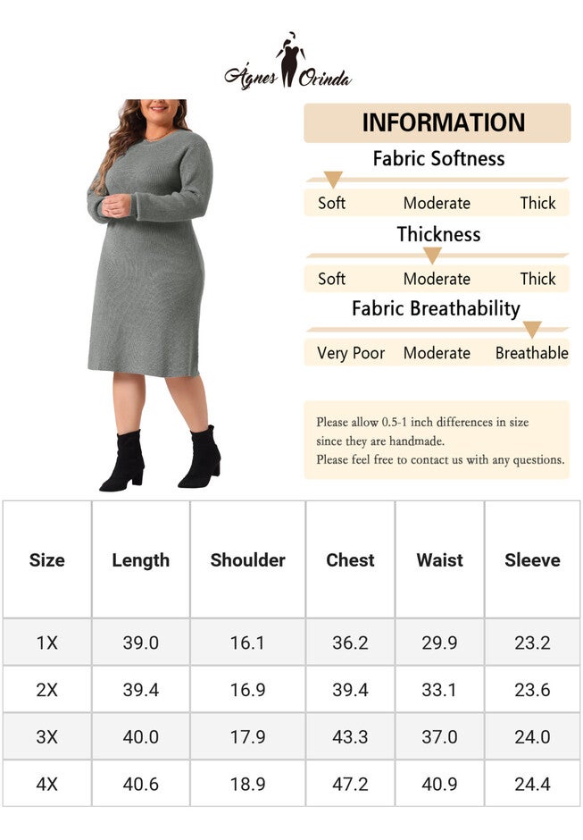 Crew Neck Long Sleeve Knit Pullover Sweater Dress, Gray / Cool Gray, alternate image number 4