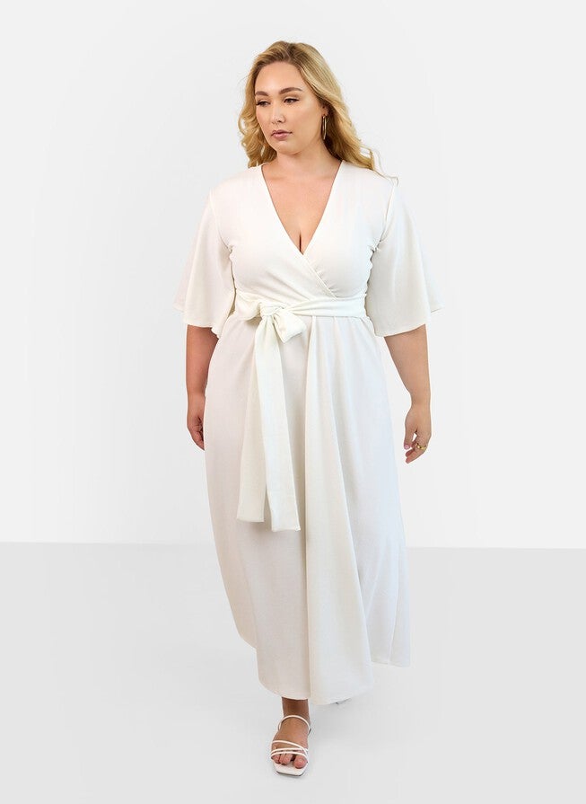 BIANCA FAUX WRAP MAXI DRESS, White / White, alternate image number 1