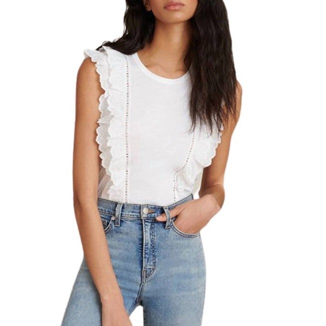 AUDRE PIMA COTTON RUFFLE TOP, White / White, hi-res image number null