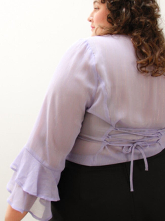 Martha Ruffle Sleeve Top, Lilac Shimmer / Lilac, alternate image number null