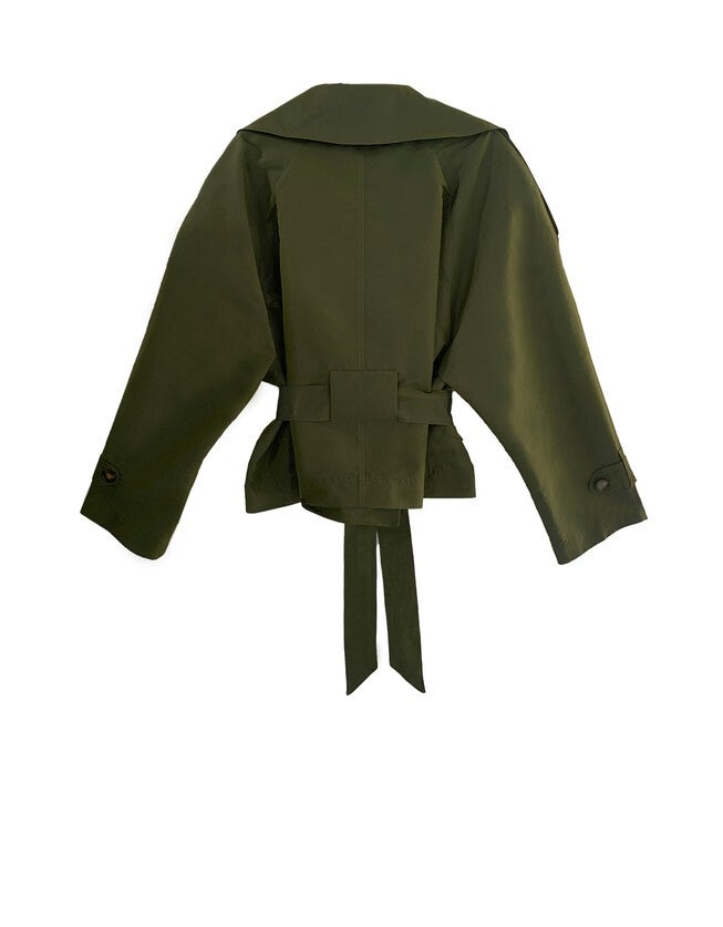 JULIA SHORT TRENCH COAT, Olive Green / Olive Green, alternate image number 2