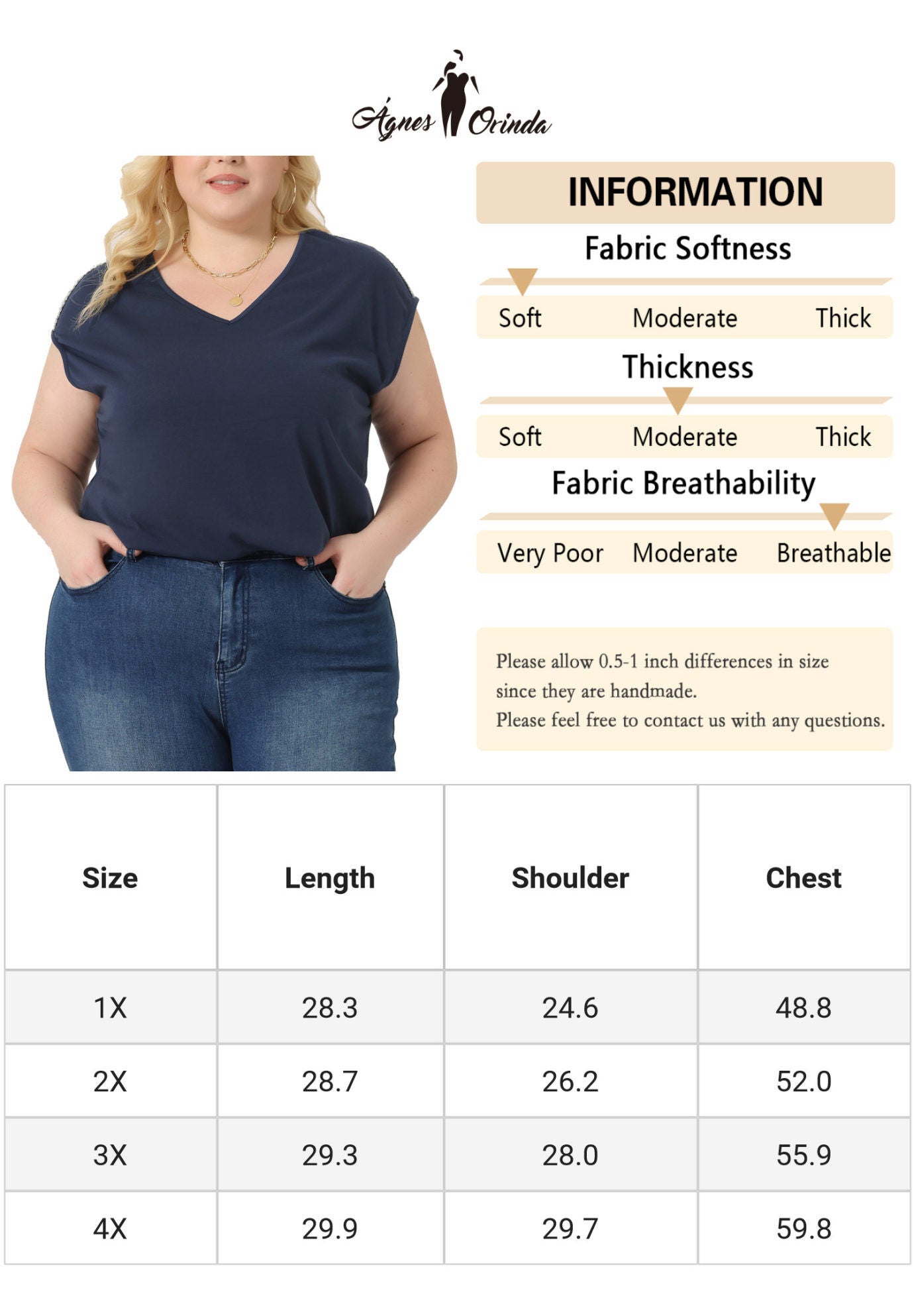 V Neck Sleeveless Basic Summer T-Shirt Top, Navy Blue / Navy, alternate image number 4