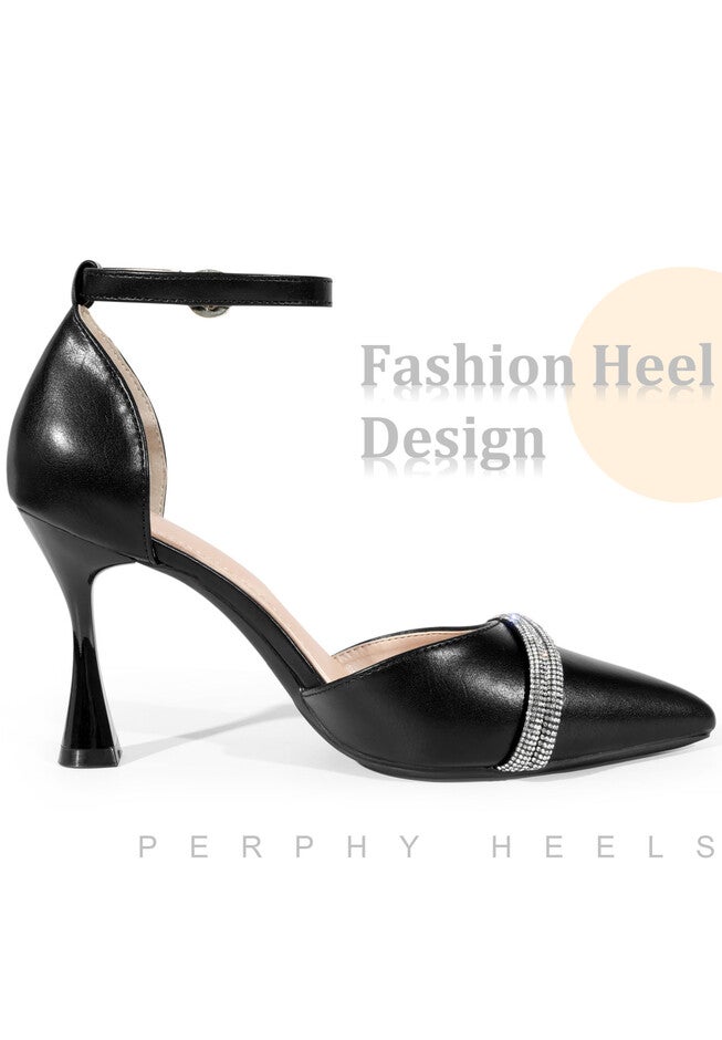 Rhinestone Wedding Shoes Bow Ankle Strap Stiletto Heels Pumps, Black / Black, alternate image number 3