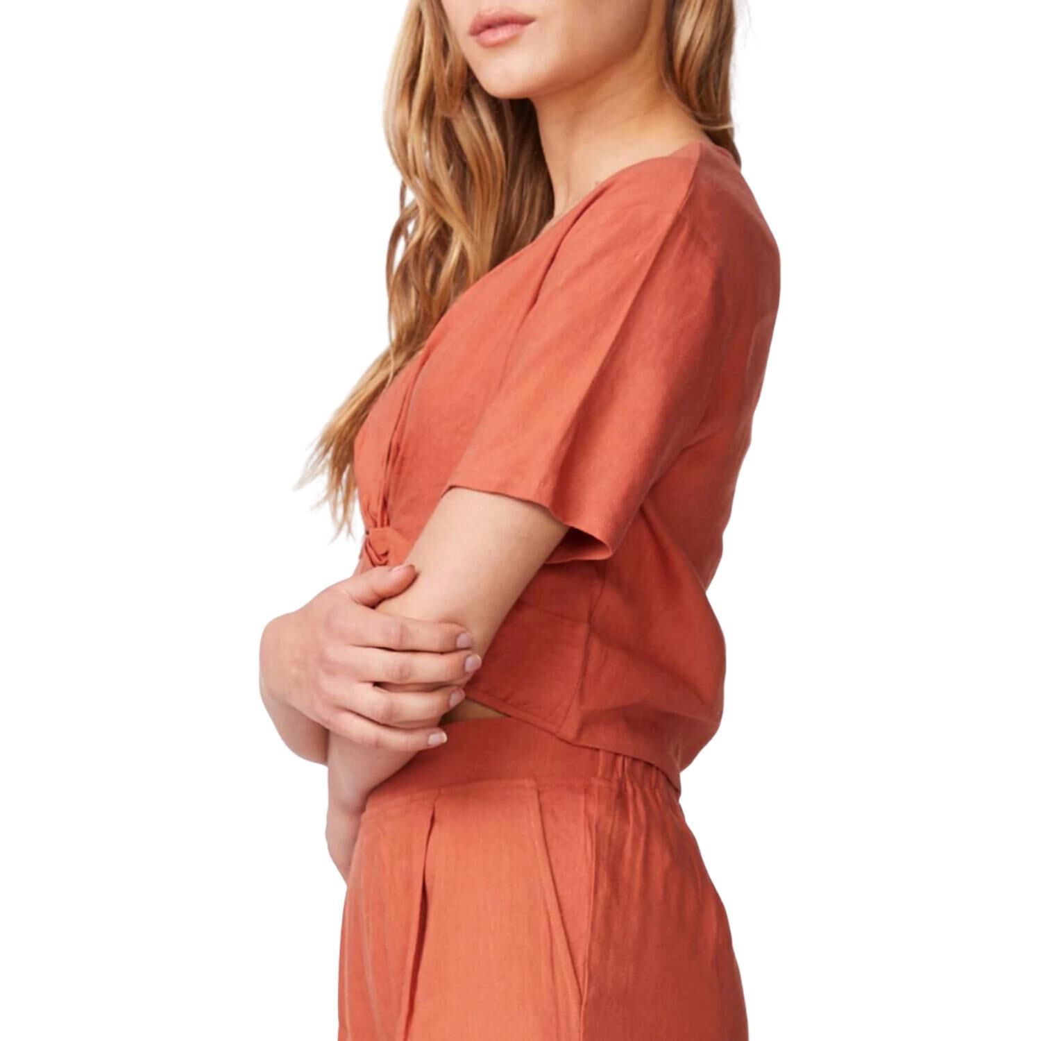 LINEN FRONT TWIST TOP IN FADED RUST, Faded Rust / Orange, alternate image number 1