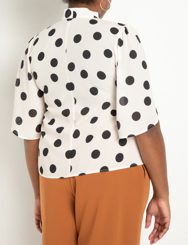 Bow Blouse With Flutter Sleeve, Vera Dot Bone / White, alternate image number 2