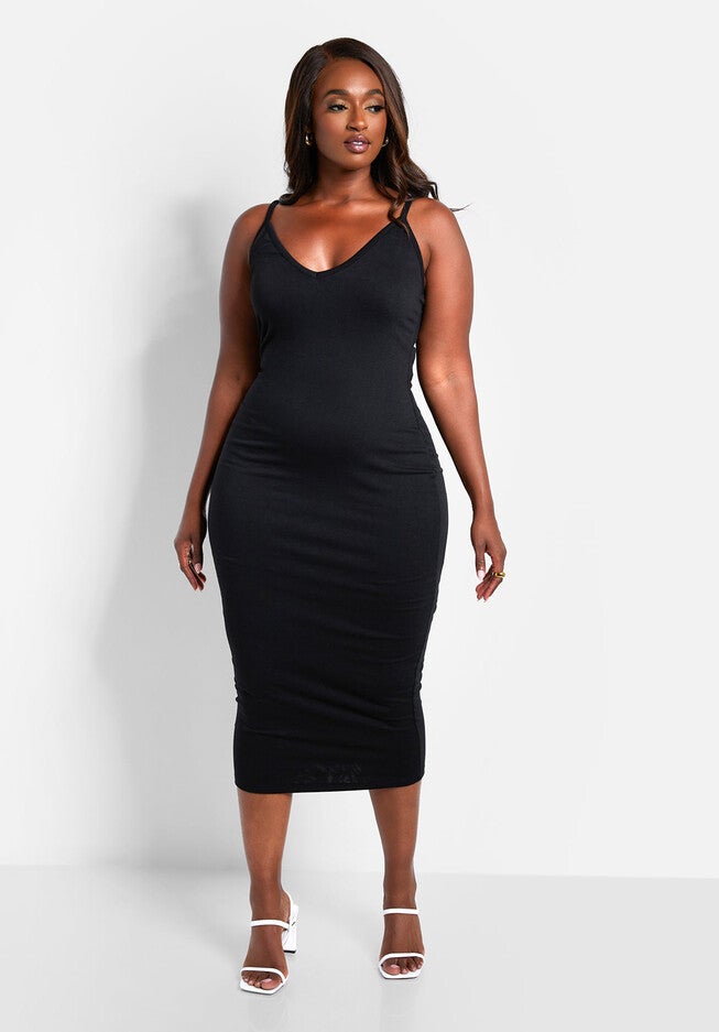 Essential Strappy Midi Bodycon Dress, Black / Black, alternate image number 1