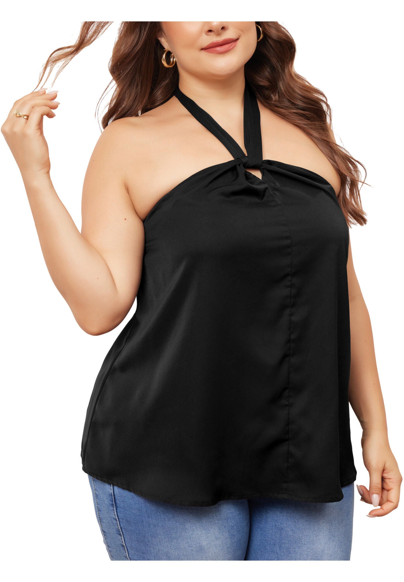 Self Tie Halter Neck Suspender Vest Sleeveless Camisole, Black / Black, alternate image number 2