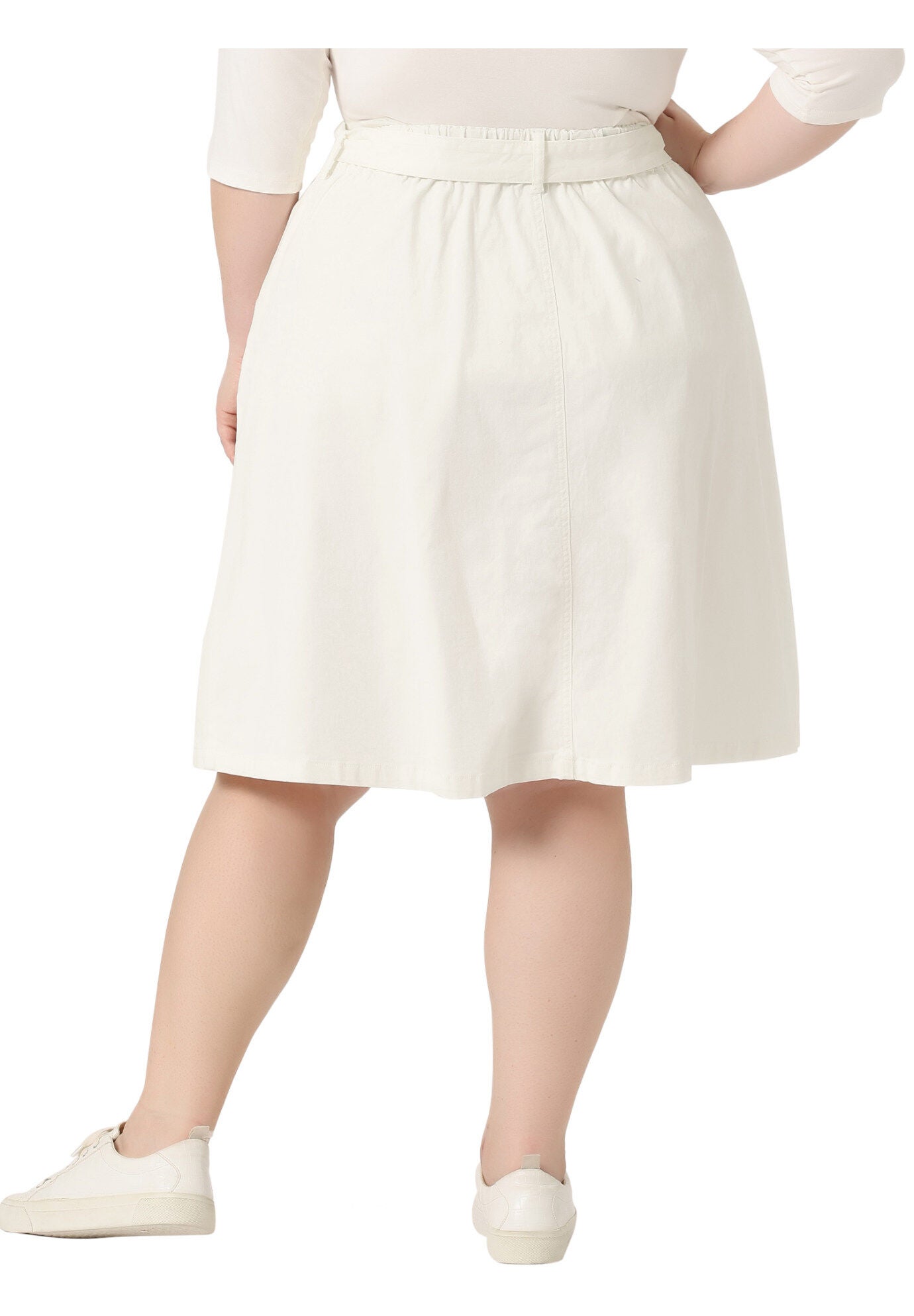 TIE WAIST A-LINE MIDI JEANS DENIM SKIRT, White / White, alternate image number 3