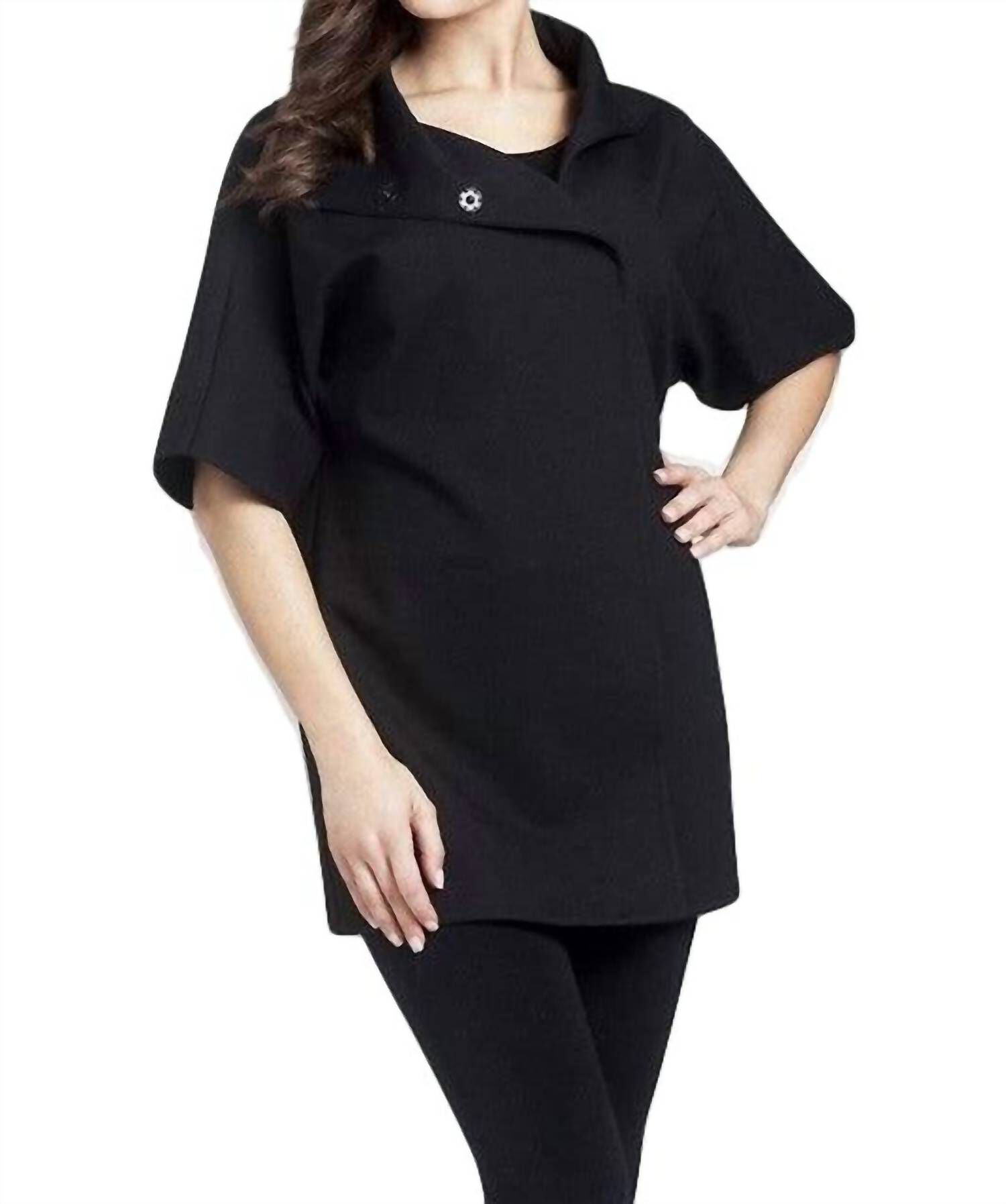 SIDE ZIP SHORT SLEEVE COAT IN BLACK, Black / Black, hi-res image number 0