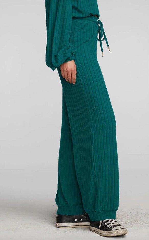 Ribbed Knit Blouson Hem Joggers in Emerald, , alternate image number 3
