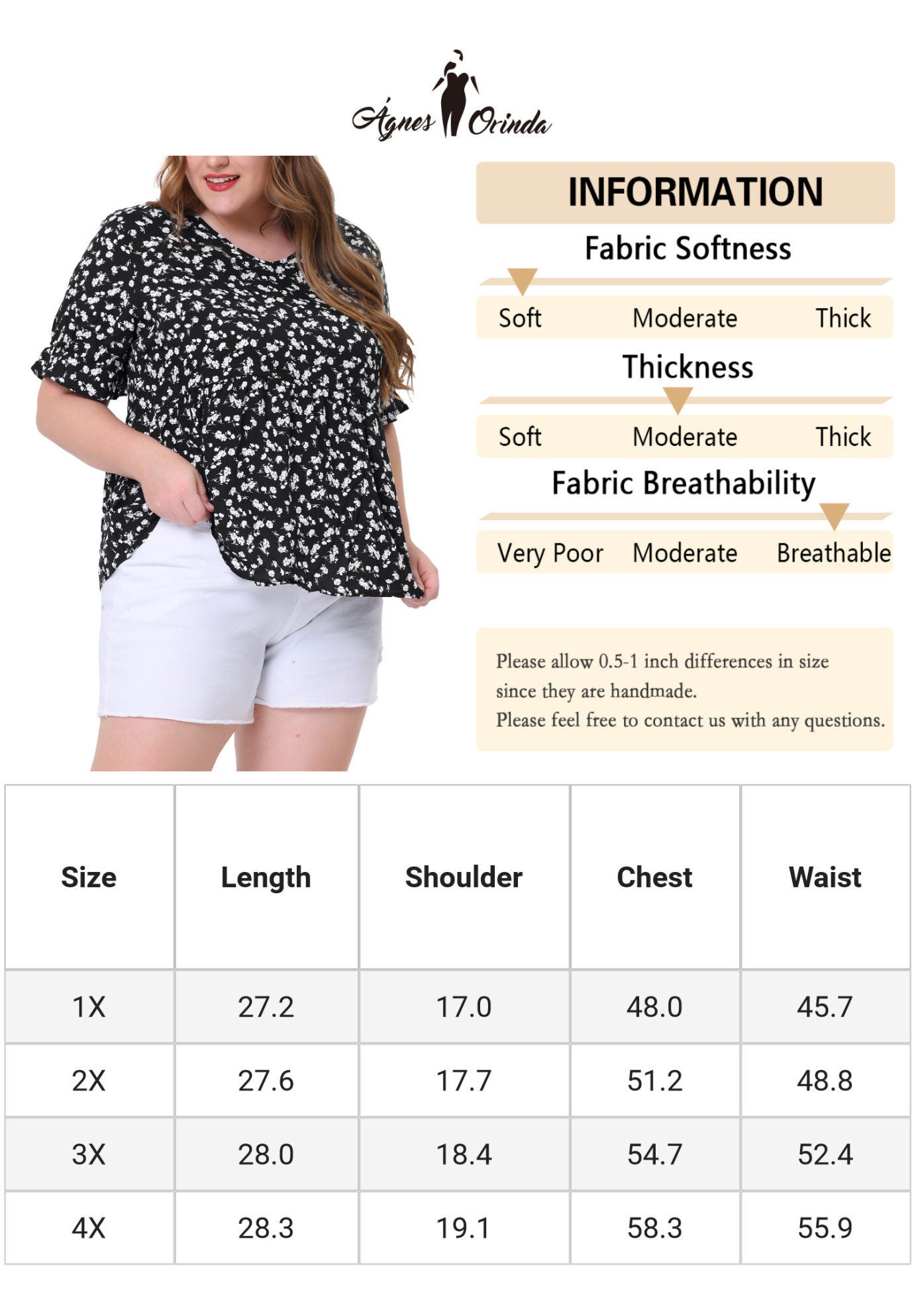 Floral Peplum Top V Neck Ruffle Short Sleeve Babydoll Blouse, Black / Black, alternate image number 4