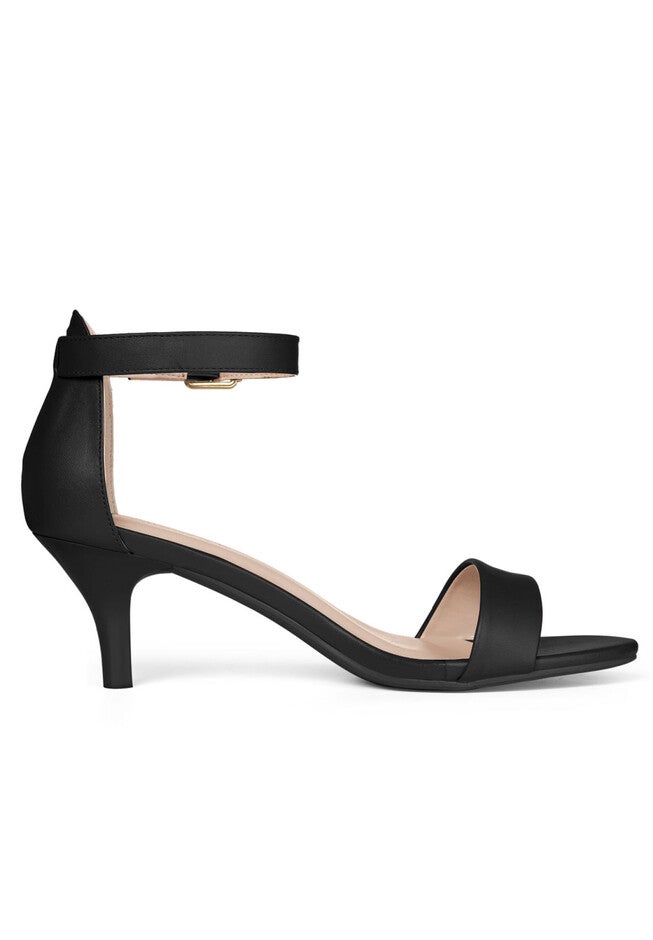 Open Toe Kitten Heeled Ankle Strap Sandals, Black / Black, hi-res image number 0