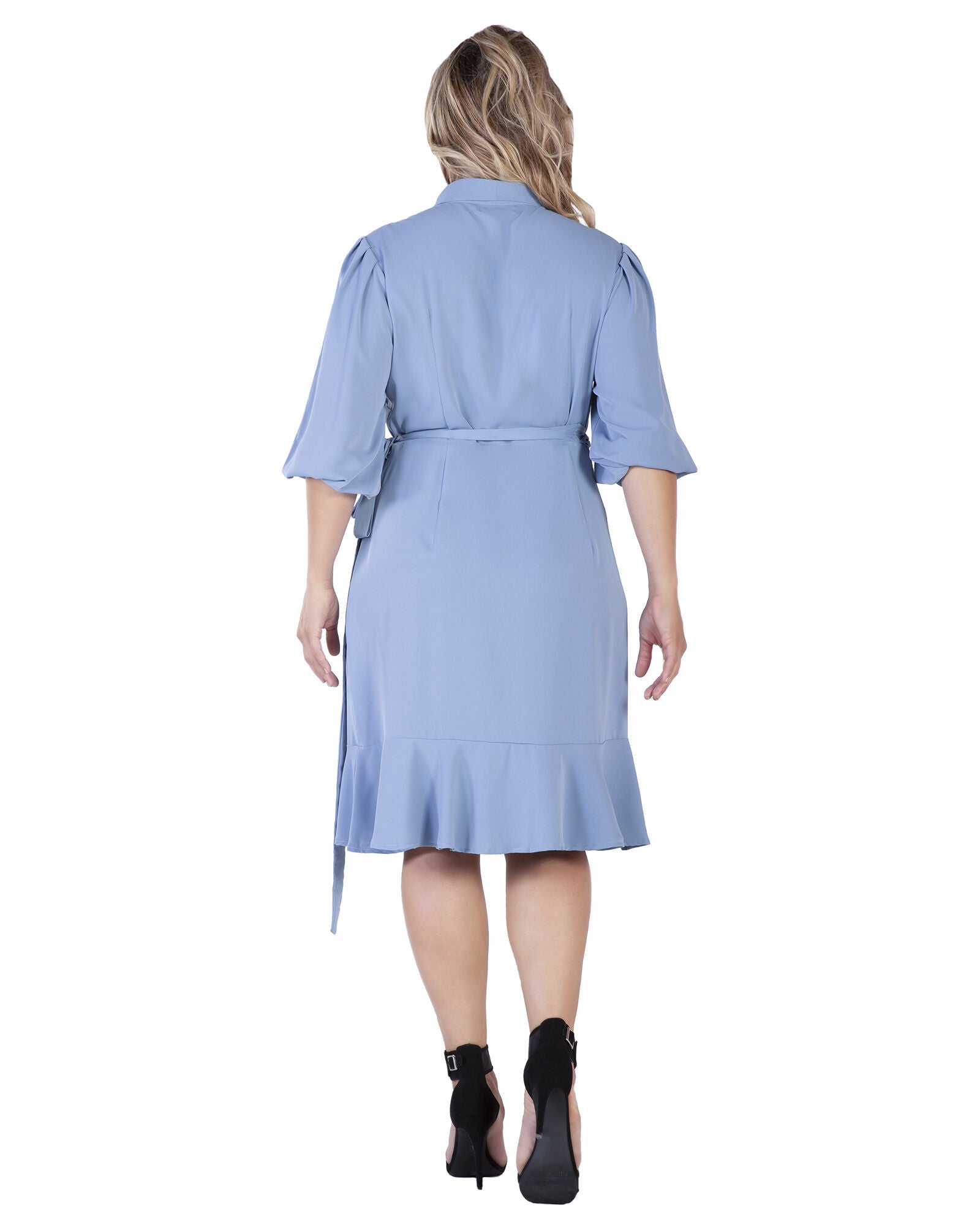 Kylie Double Georgette Dusty Pink Ruffles Wrap Midi Dress, Slate / Light Blue, alternate image number 2