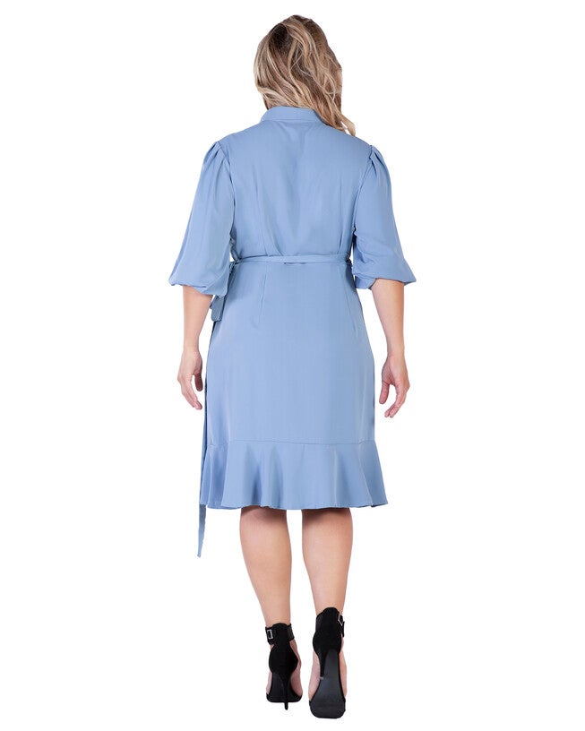 Kylie Double Georgette Dusty Pink Ruffles Wrap Midi Dress, Slate / Light Blue, alternate image number 2