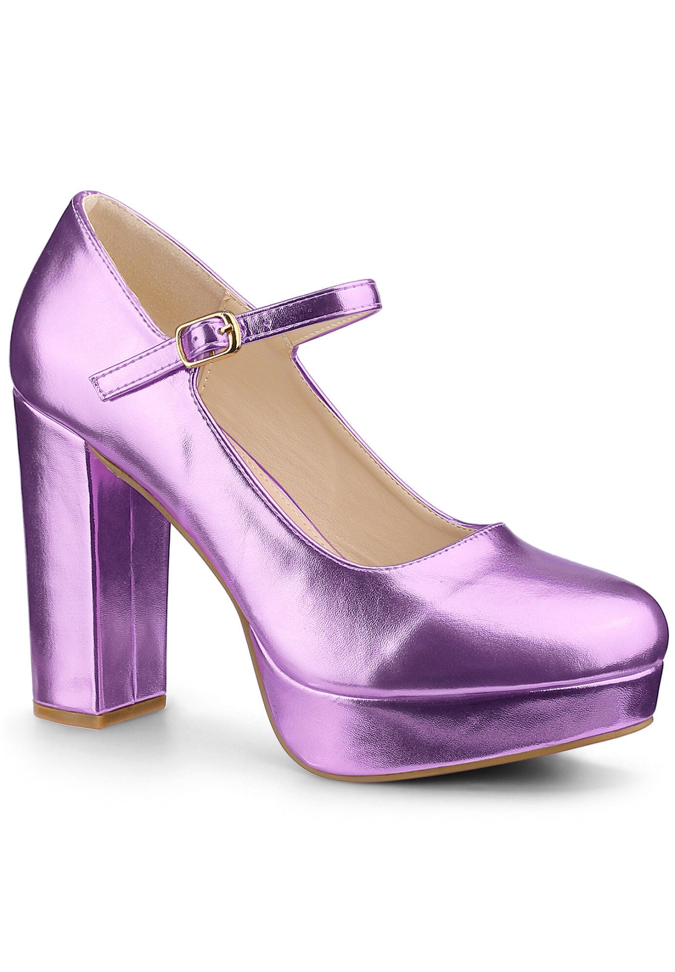 Platform Mary Janes Shoes Chunky High Heels, Purple / Purple, hi-res image number 0