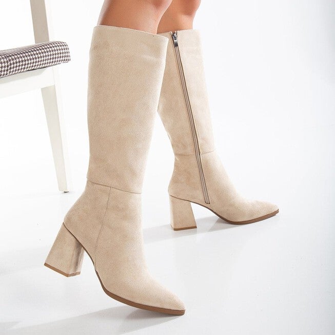 VALERIE - BEIGE SUEDE KNEE HIGH BOOTS, BEIGE / Beige, alternate image number 3