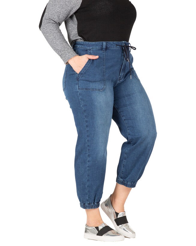 Lyla Women's Plus Size 5 Pocket Cropped Leg Jogger Jeans, 3231 Whisker / Dark Wash, alternate image number 1