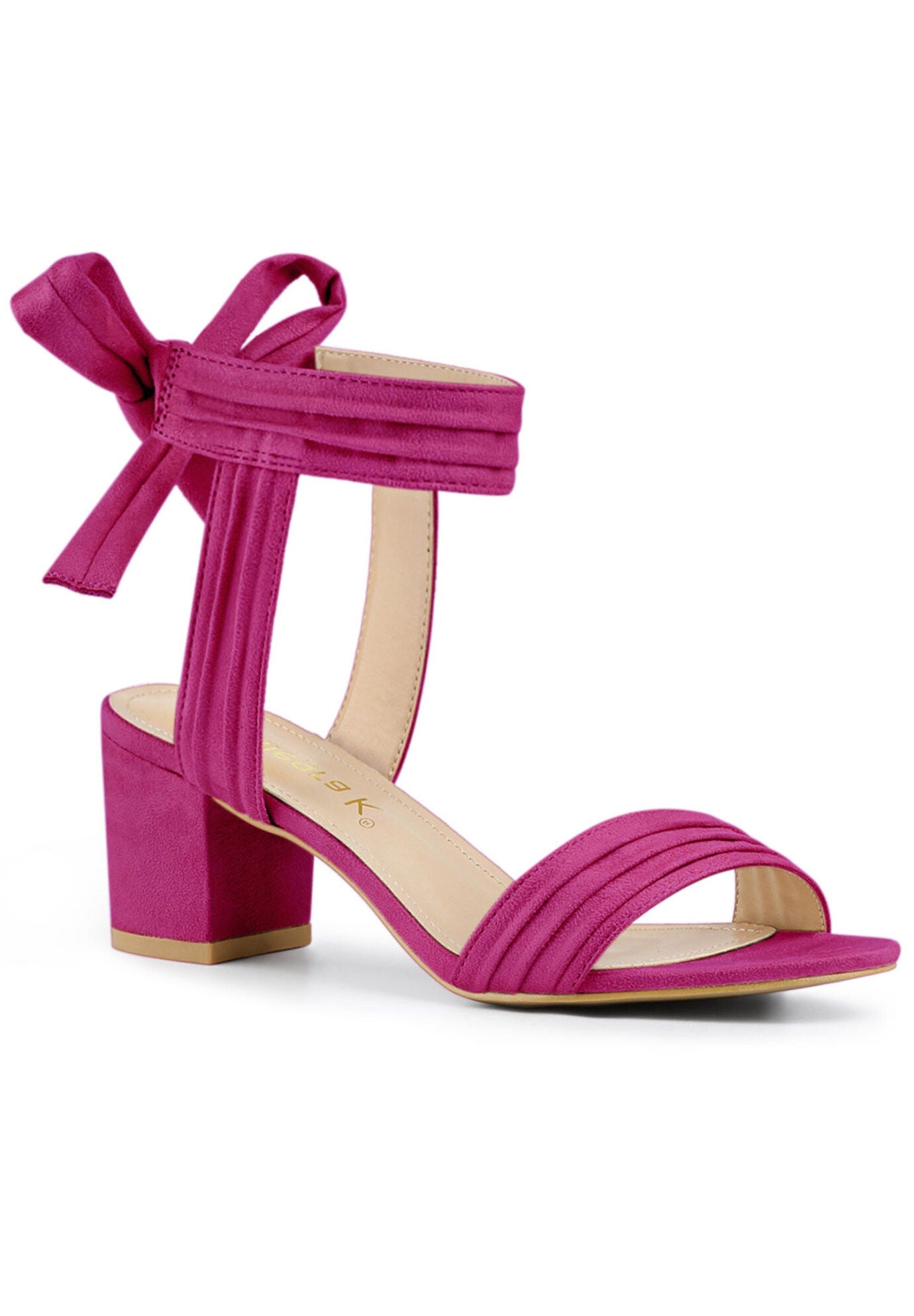 Open Toe Ankle Tie Back Block Heels Sandals, Hot Pink / Deep Fuchsia, hi-res image number 0