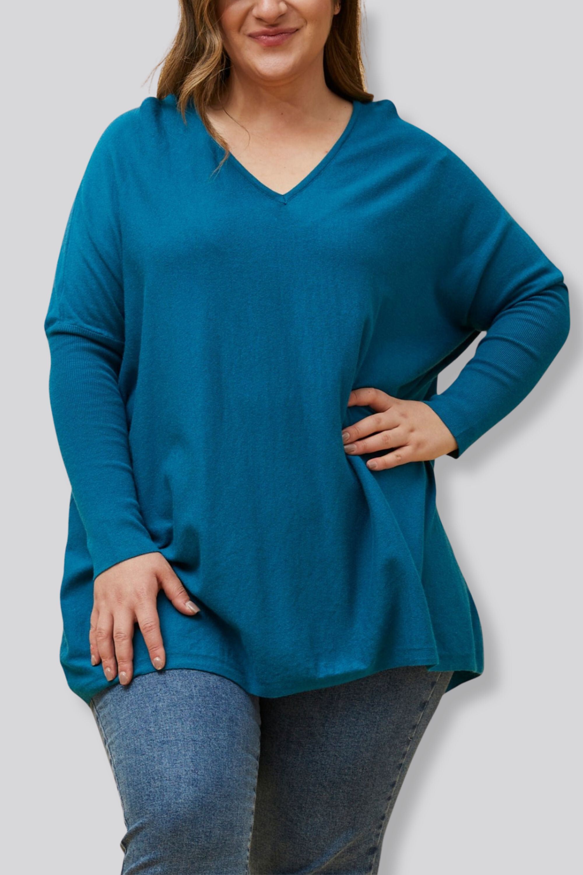 EMMA SUPER SOFT V-NECK OVERSIZED SWEATER, Blue / Royal Blue, hi-res image number 0