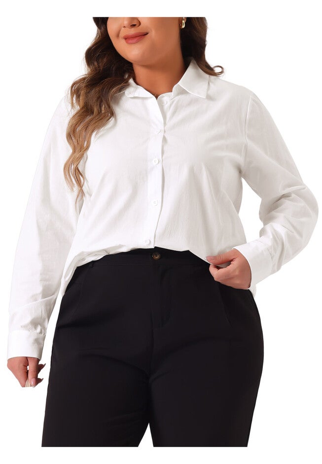 Button Down Cotton Stand Collar Long Sleeve Solid Work Shirt, White / White, alternate image number 1