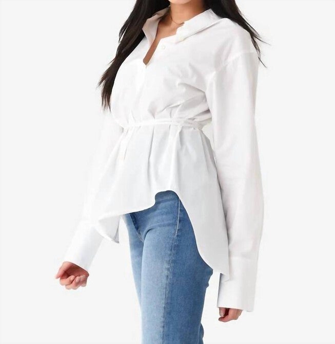 WOMEN'S SLIT BACK WAIST TIE SHIRT IN BLANC, , alternate image number null