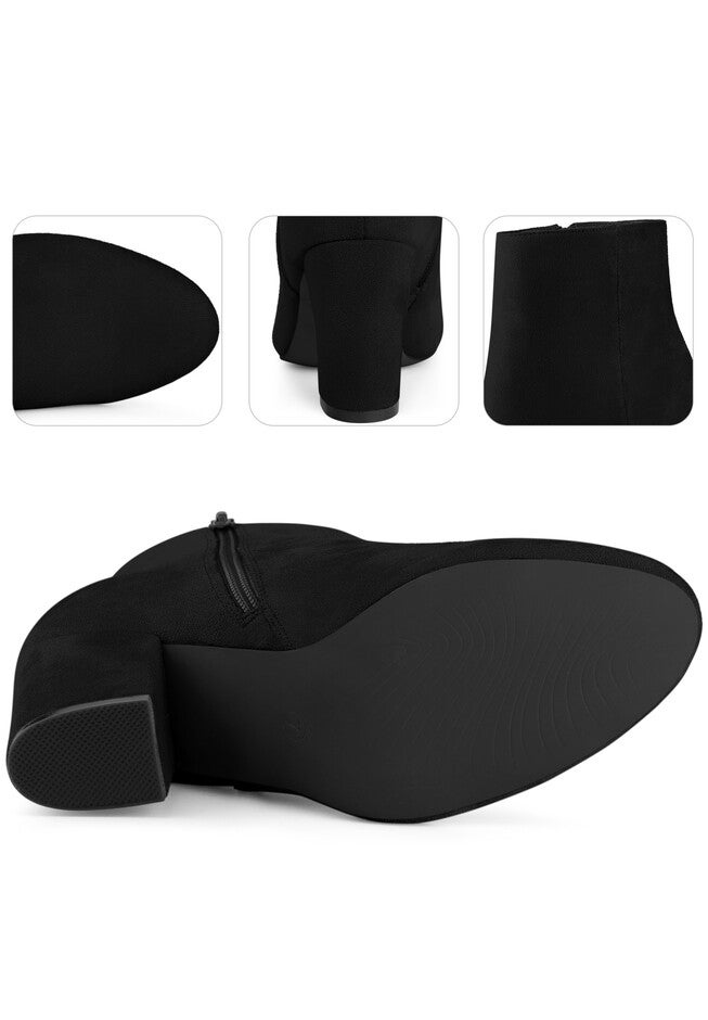 Round Toe Chunky High Heels Ankle Boots for Women, Black / Black, alternate image number 2