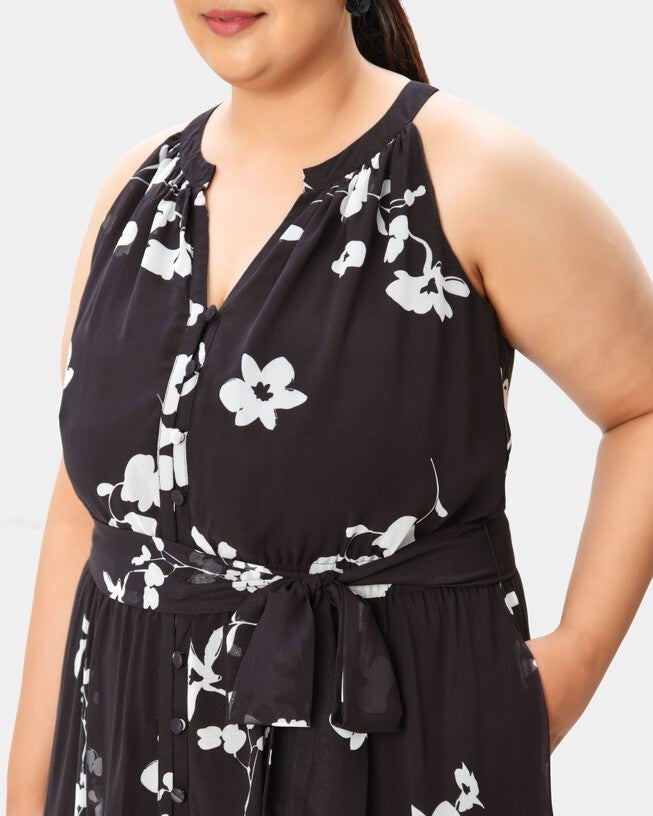 Floral print georgette ruched tier dress, , alternate image number 7