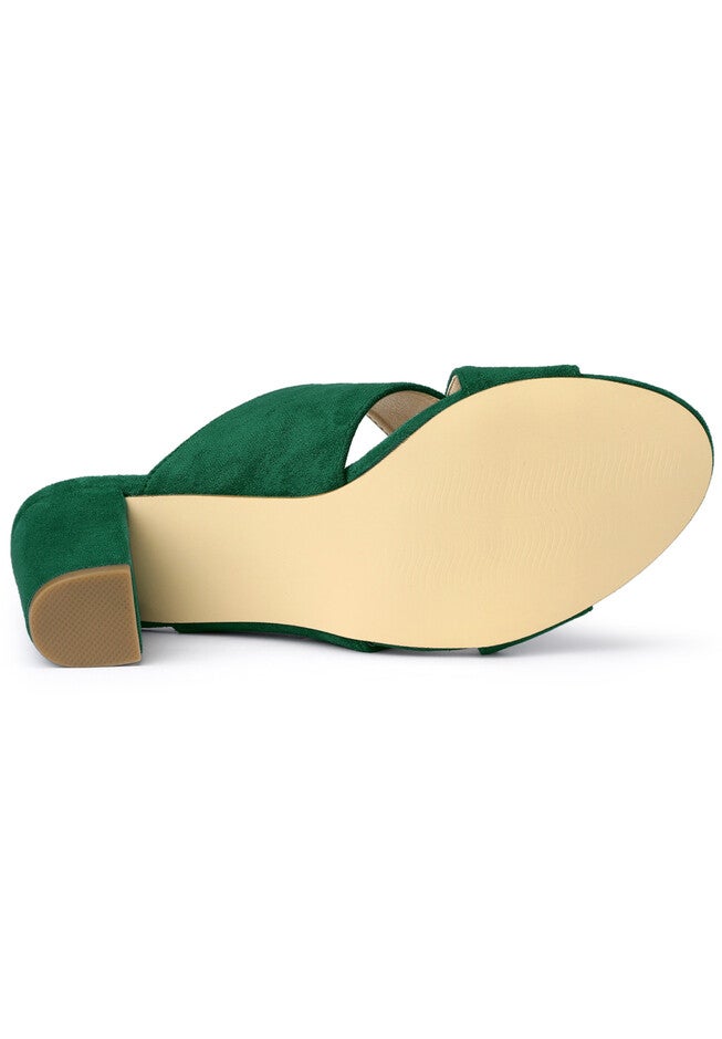 Crisscross Strap Block Heel Slide Sandals, Green / Forest Green, alternate image number 1