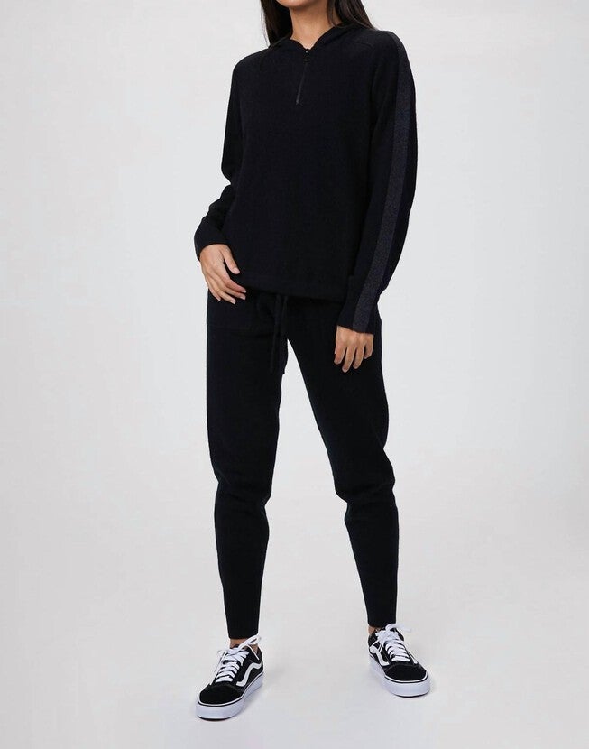 QUARTERZIP HOODIE IN BLACK, Black / Black, hi-res image number 0