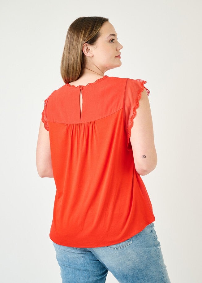 Lucille Sleeveless Top with Embroidered Lace, HOT TOMATO / Red, alternate image number 1