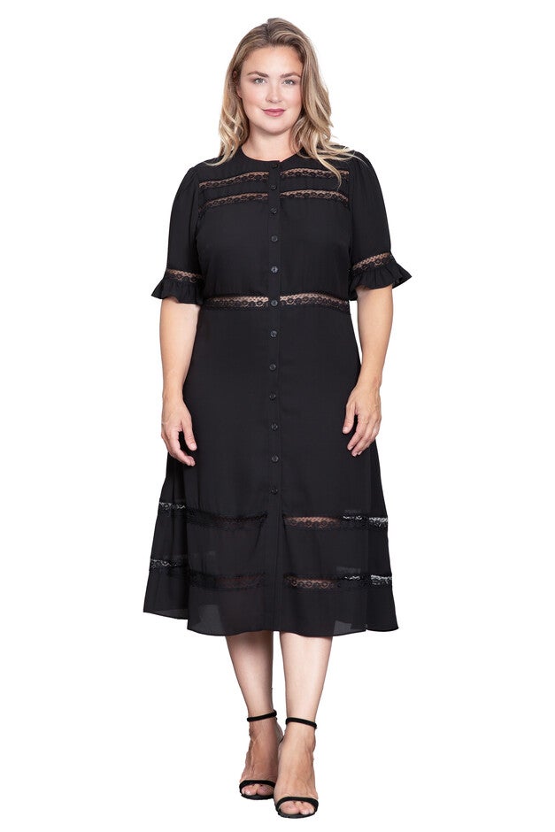 Lace Detailing Trim Dress, Black / Black, hi-res image number 0