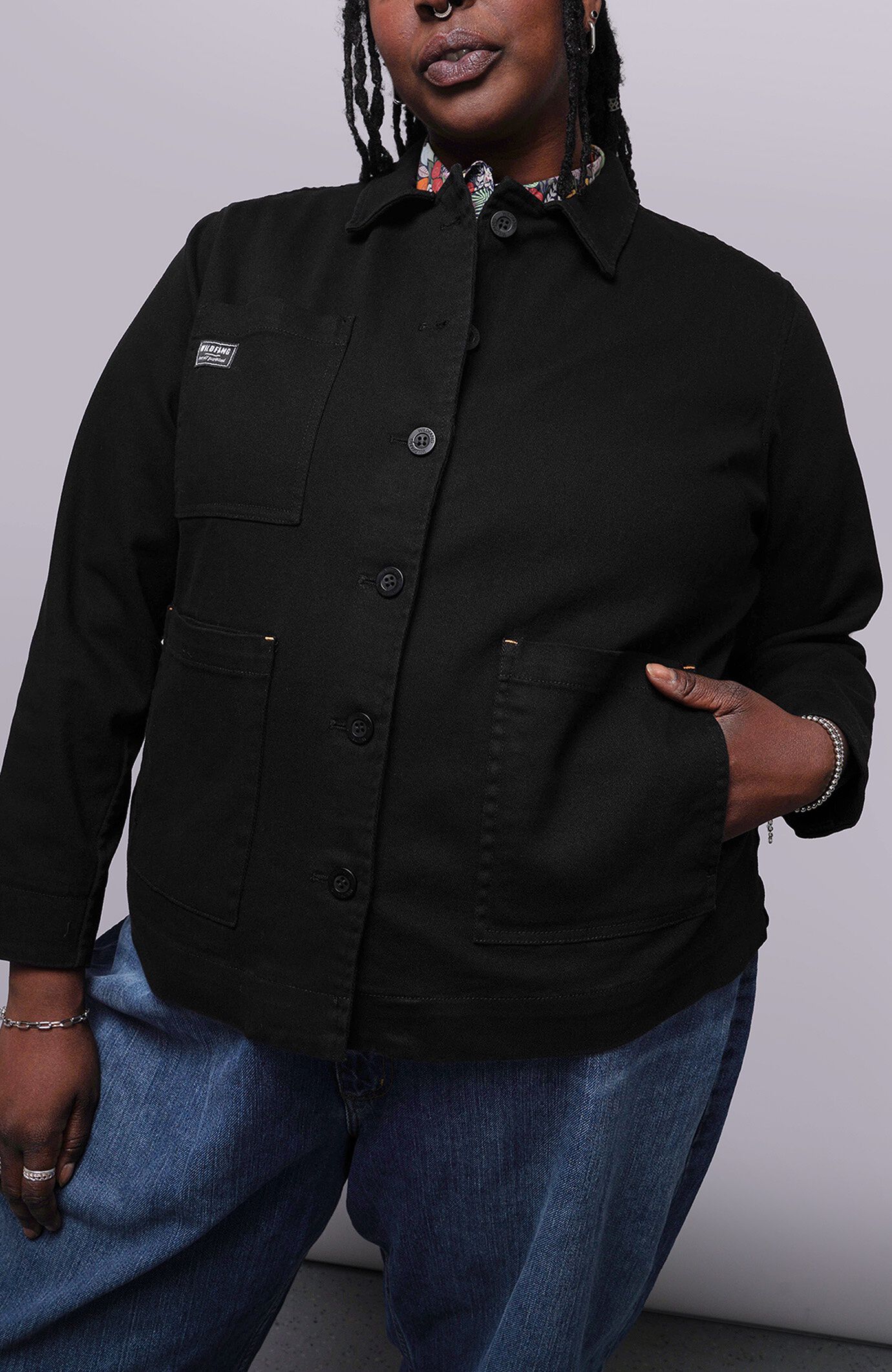 The Essential Denim Utility Jacket, BLACK / Black, hi-res image number 0