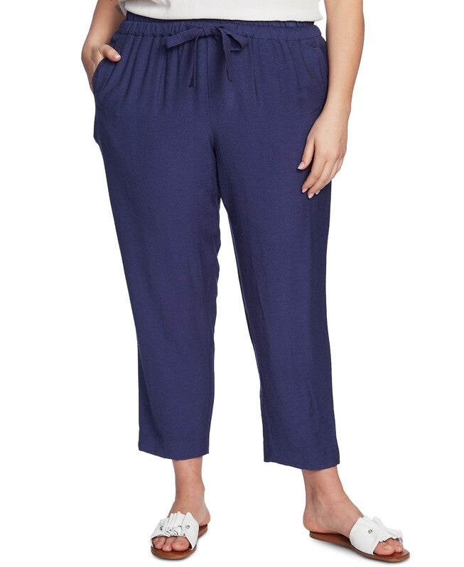 1.STATE Women's Trendy Flat-Front Drawstring Ankle Pants Blue 3X, Blue / Navy, hi-res image number 0