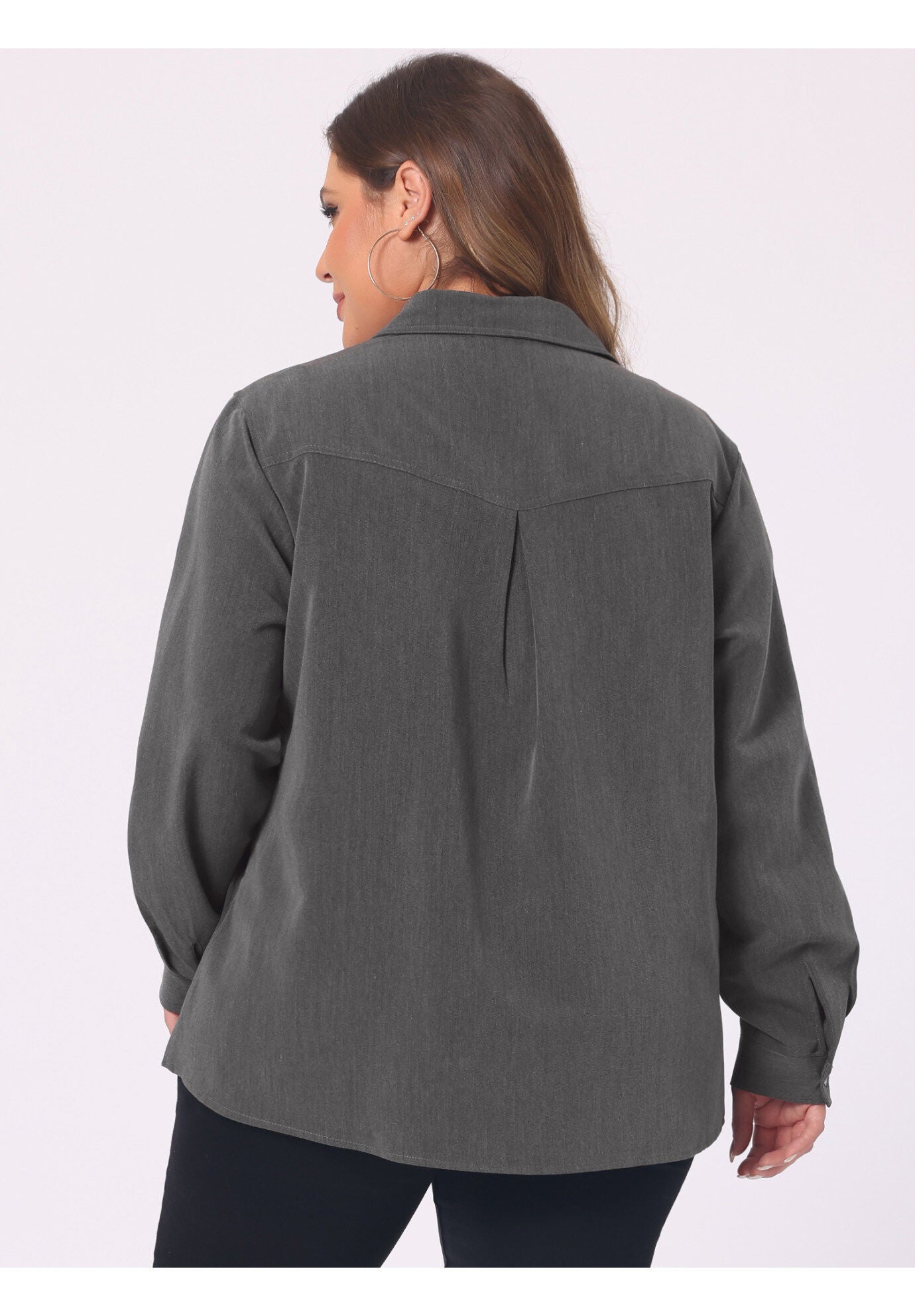 LONG SLEEVE CHEST POCKET DENIM CHAMBRAY SHIRT, Dark Gray / Charcoal Grey, alternate image number 3