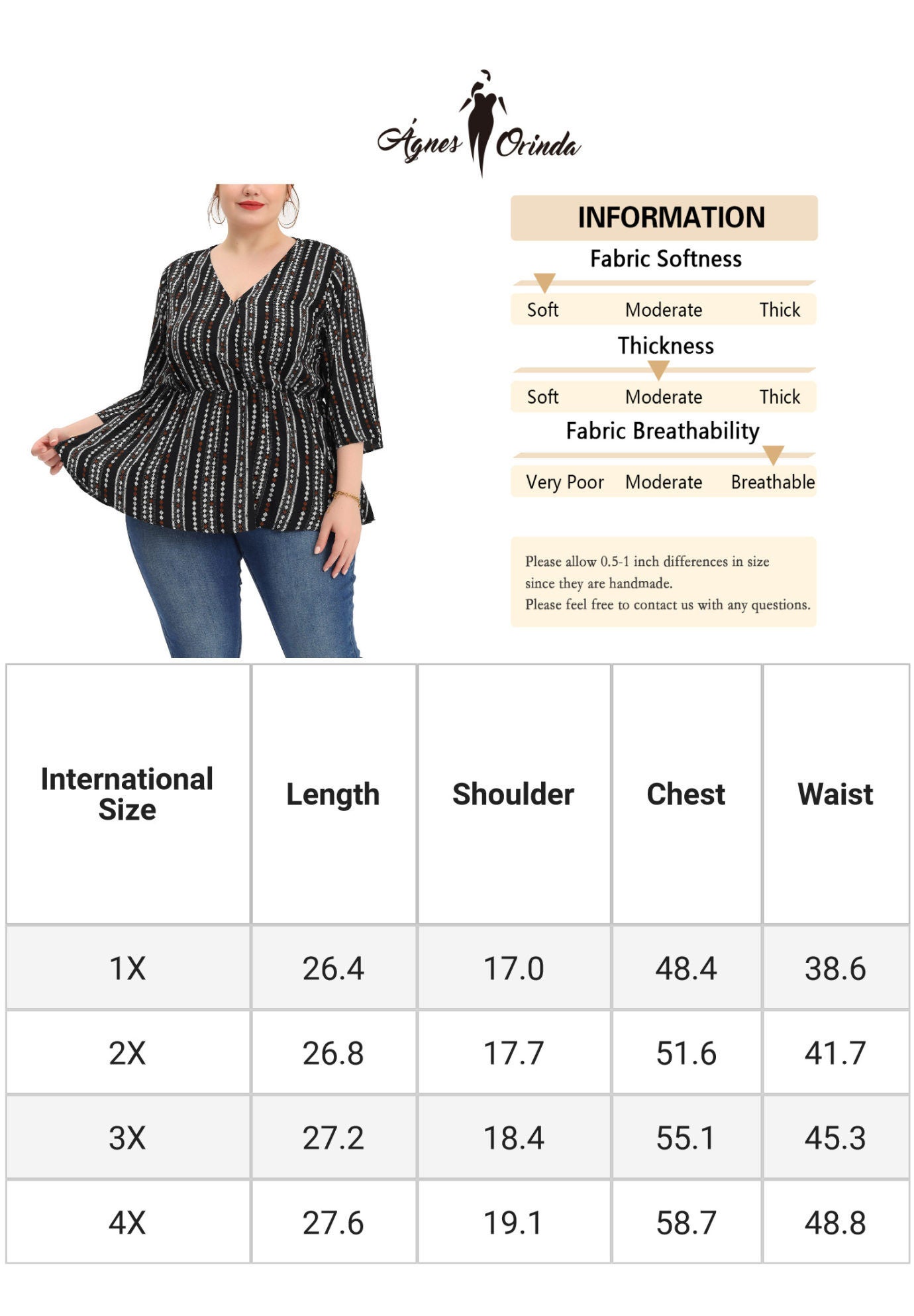 Boho Work V Neck Striped Peplum Top Blouse, Black / Black, alternate image number 4