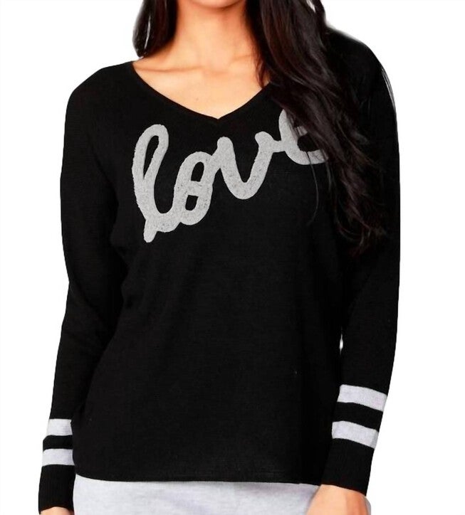LOVE V-NECK PULLOVER IN BLACK/GRAY, BlackGray / Black, hi-res image number 0