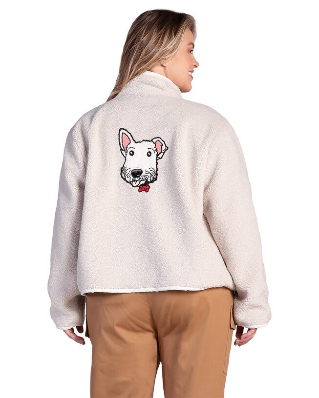 Zozo Womens Plus Size Embroidered Dog Patch Pocket Sherpa Jacket, OFFWHITE / Ivory, alternate image number 3