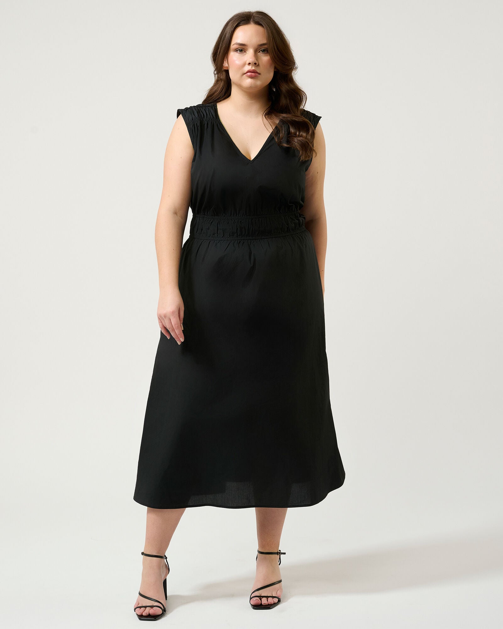 Allyssa Elasticated Midi Dress, Black / Black, alternate image number 1