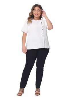 Short Sleeve Round Neck Cotton Linen T-Shirt Top