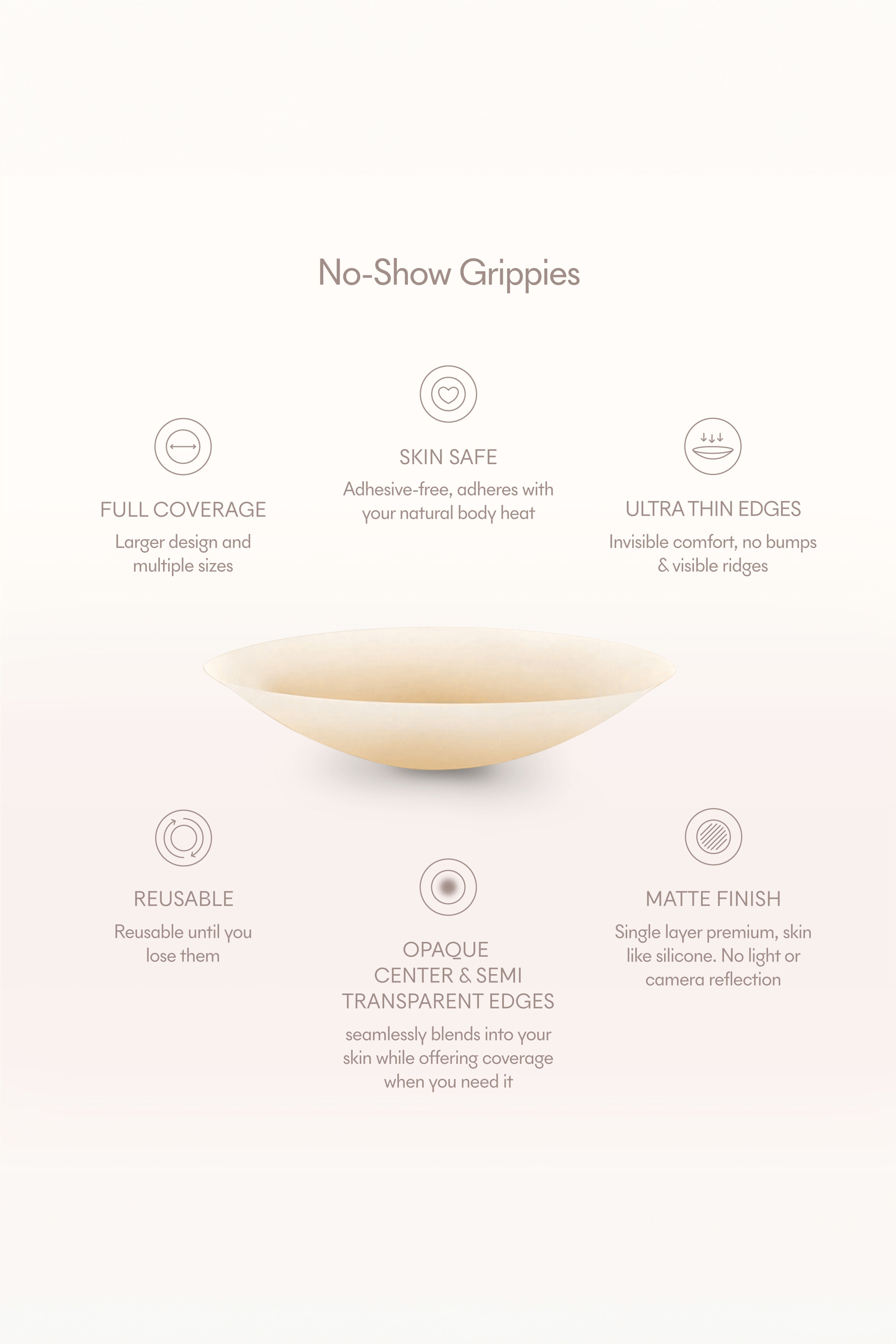 Non-Adhesive No-Show Reusable Nipple Covers, No 3 Buff / Beige, alternate image number 4