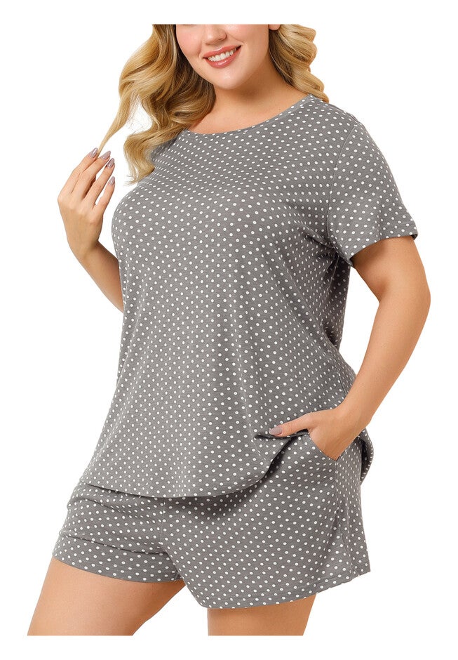 POLKA DOTS SLEEPWEAR PAJAMAS SET SHORT SLEEVE SHIRT AND SHORTS, Gray / Light Grey, alternate image number 2