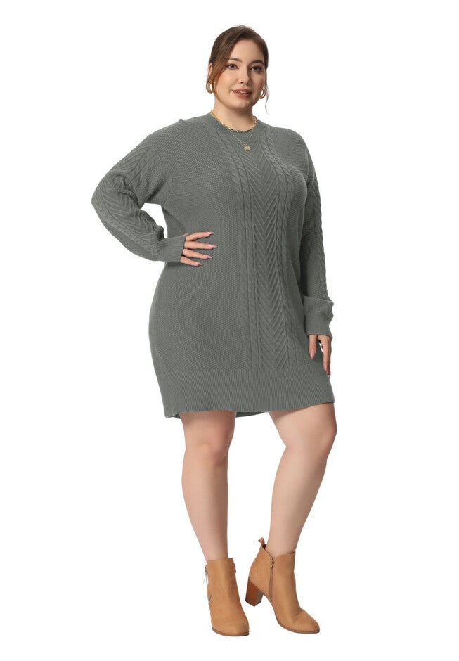 CREWNECK LONG SLEEVE KNIT TUNIC PULLOVER SHORT SWEATER DRESS, Gray / Charcoal Grey, hi-res image number 0